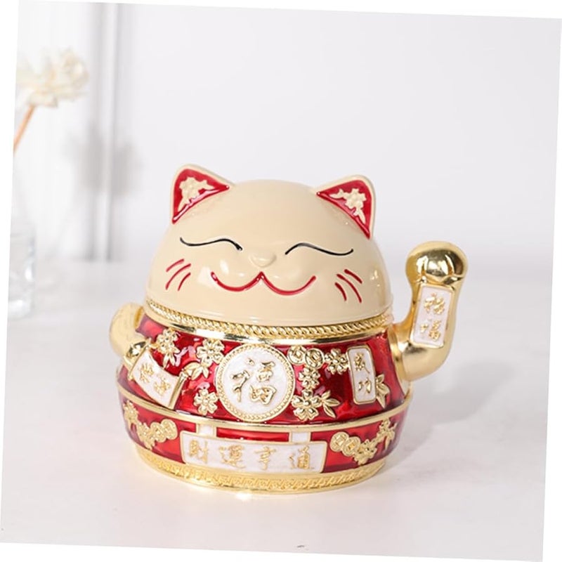 صينية سجائر كلاسيكية مقاومة للرياح بغطاء بتصميم قط الحظ، مصنوعة من السبائك لتزيين المنزل - Image 4